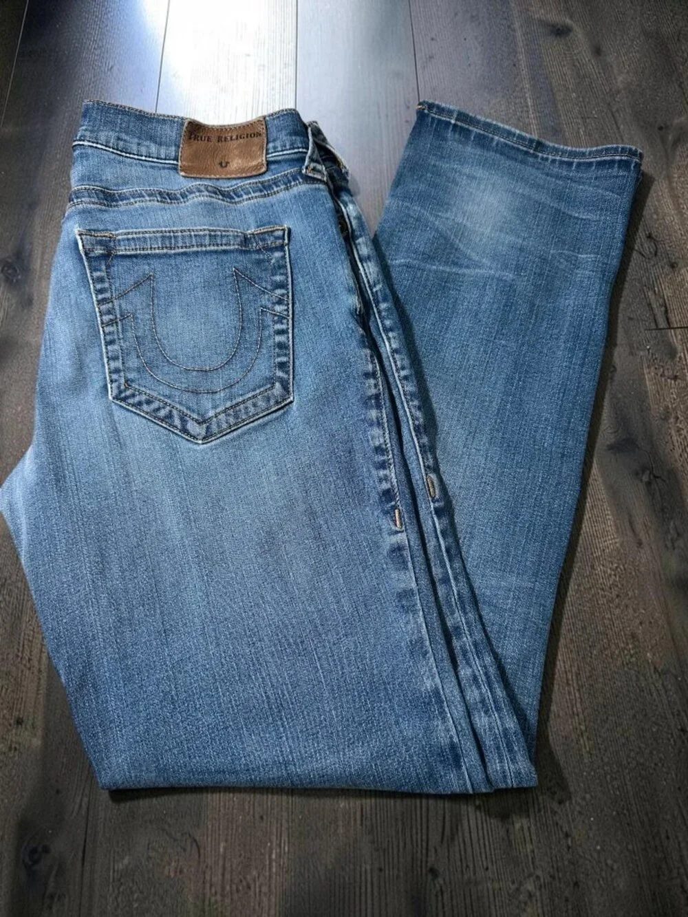 True Religion Ricky Relaxed Straight Jeans 32 Light Wash Stretch Denim Y2K
